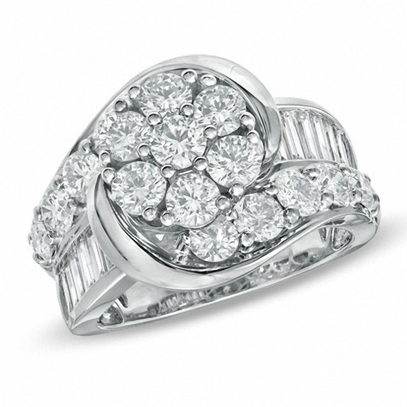 3.00 CT. T.W. Diamond Flower Cluster Engagement Ring in 14K White Gold