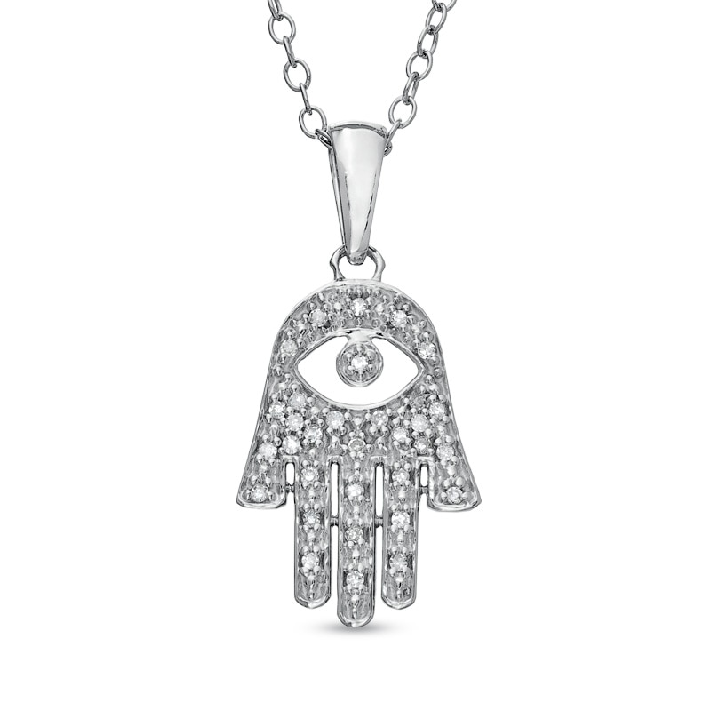 0.09 CT. T.W. Diamond Hamsa with Evil Eye Pendant in Sterling Silver|Peoples Jewellers