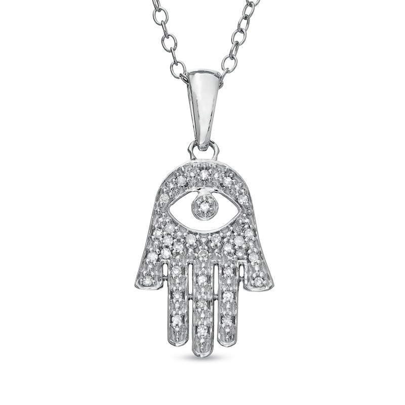 Main Image 1 of 0.09 CT. T.W. Diamond Hamsa with Evil Eye Pendant in Sterling Silver