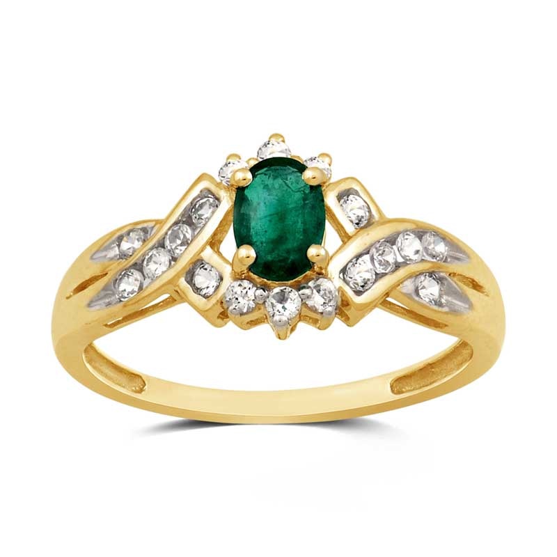 Oval Emerald and Lab-Created White Sapphire Ring in 10K Gold