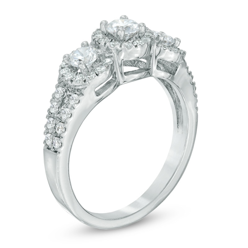 Main Image 2 of 1.00 CT. T.W. Canadian Certified Diamond Round Frame Engagement Ring in 14K White Gold (I/I1)
