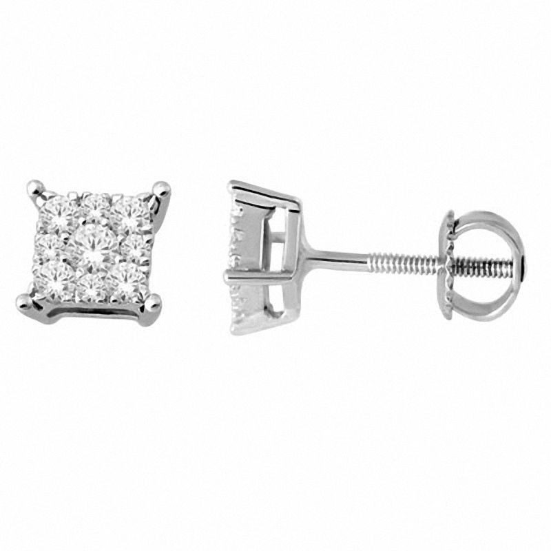 Main Image 1 of 0.24 CT. T.W. Composite Princess-Cut Diamond Stud Earrings in 14K White Gold