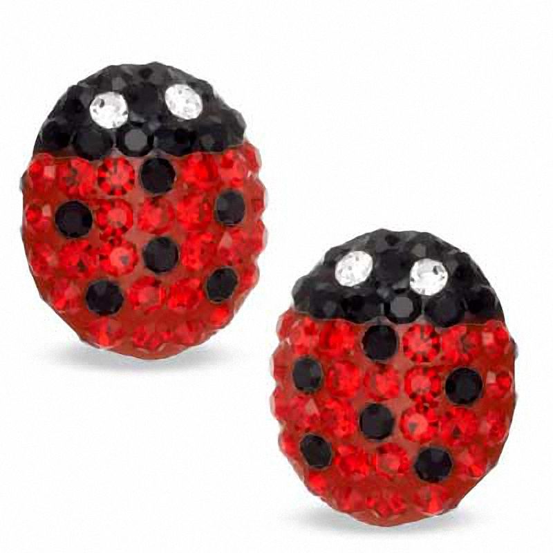 Child's Crystal Ladybug Earrings in 14K Gold