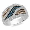 Thumbnail Image 1 of 0.63 CT. T.W. Champagne, White and Enhanced Blue Diamond Ring in 10K White Gold