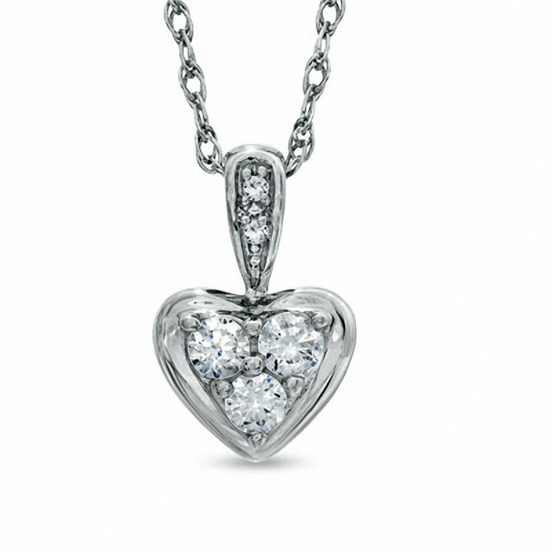 0.20 CT. T.W. Diamond Three Stone Heart Pendant in 10K White Gold