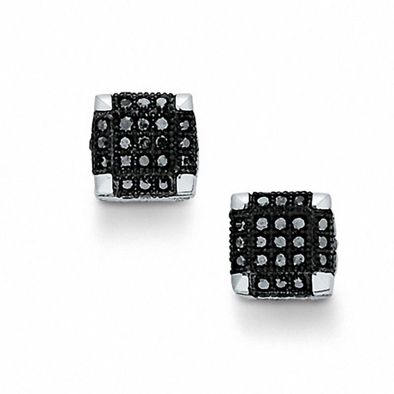 0.19 CT. T.W. Black Diamond Square Earrings in 10K White Gold