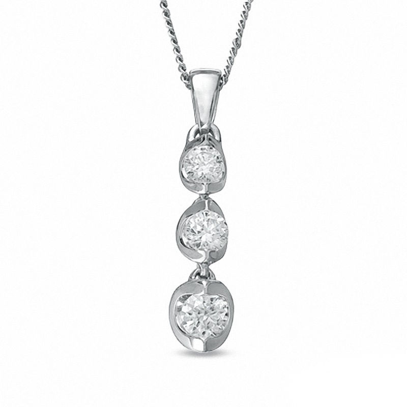 0.25 CT. T.W. Certified Canadian Diamond Three Stone Pendant in 14K White Gold (I/I2) - 17''