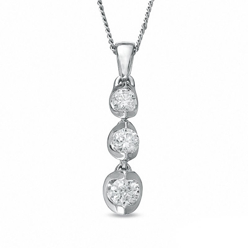 0.25 CT. T.W. Certified Canadian Diamond Three Stone Pendant in 14K White Gold (I/I2) - 17''|Peoples Jewellers