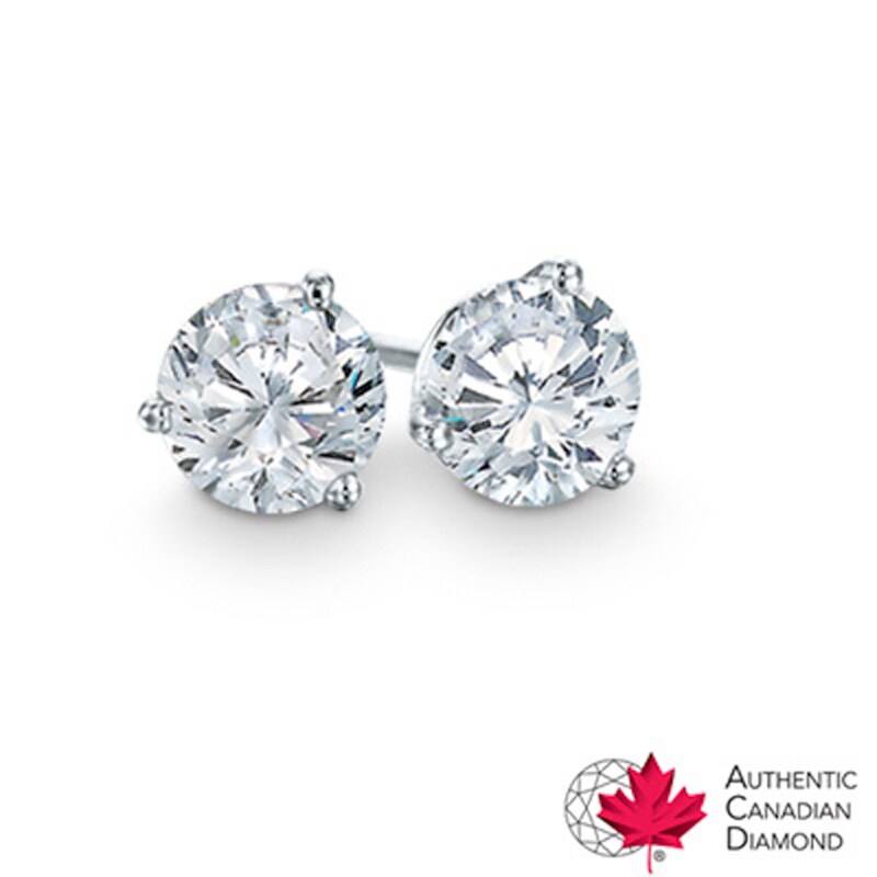 1.40 CT. T.W. Certified Canadian Diamond Solitaire Stud Earrings in 14K White Gold (I/I2)