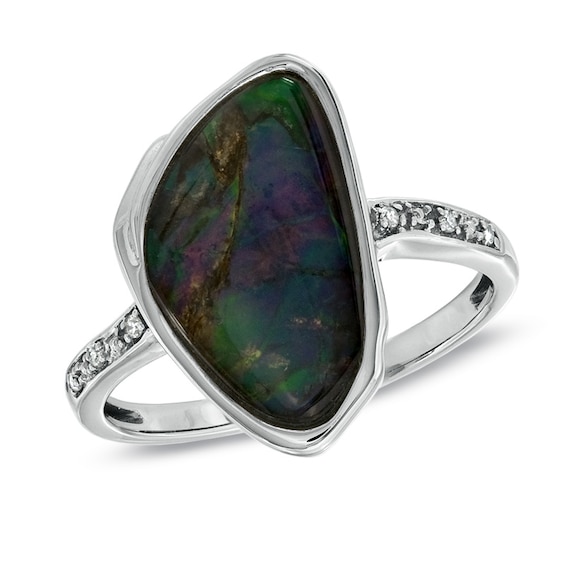 Ammonite and Diamond Accent Ring in 10K Gold