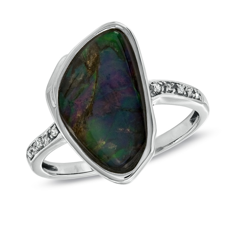 Ammonite and Diamond Accent Ring in 10K Gold