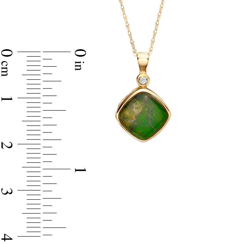 Main Image 2 of Cushion-Cut Ammonite and Diamond Accent Drop Pendant in 10K Gold