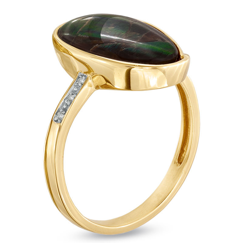 Ammonite and Diamond Accent Ring 10K Gold