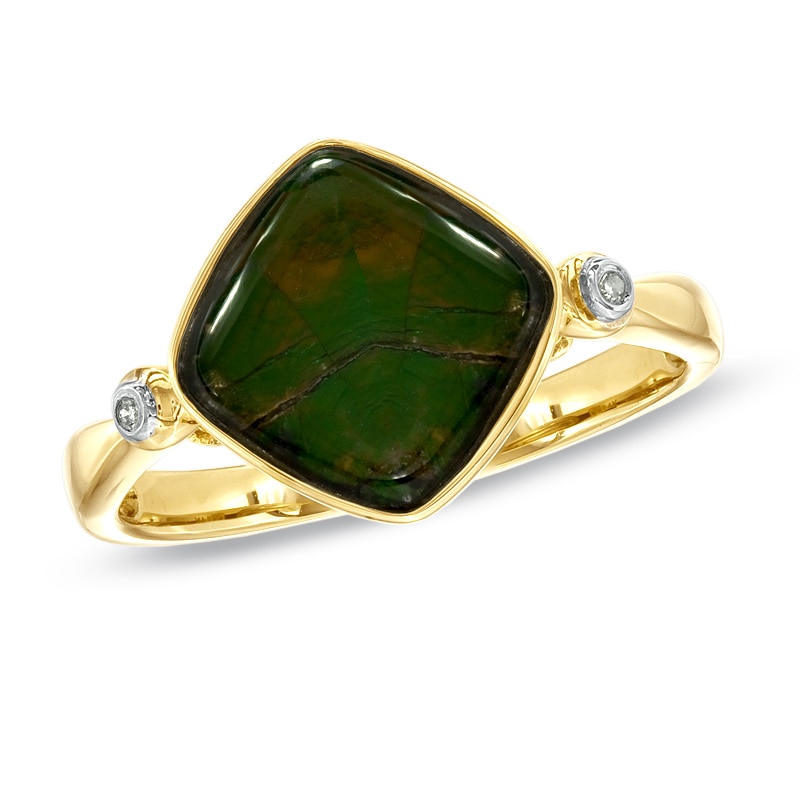 Main Image 1 of Cushion-Cut Ammonite and Diamond Accent Ring in 10K Gold