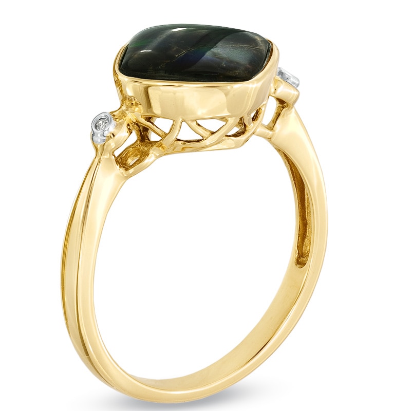 Main Image 2 of Cushion-Cut Ammonite and Diamond Accent Ring in 10K Gold