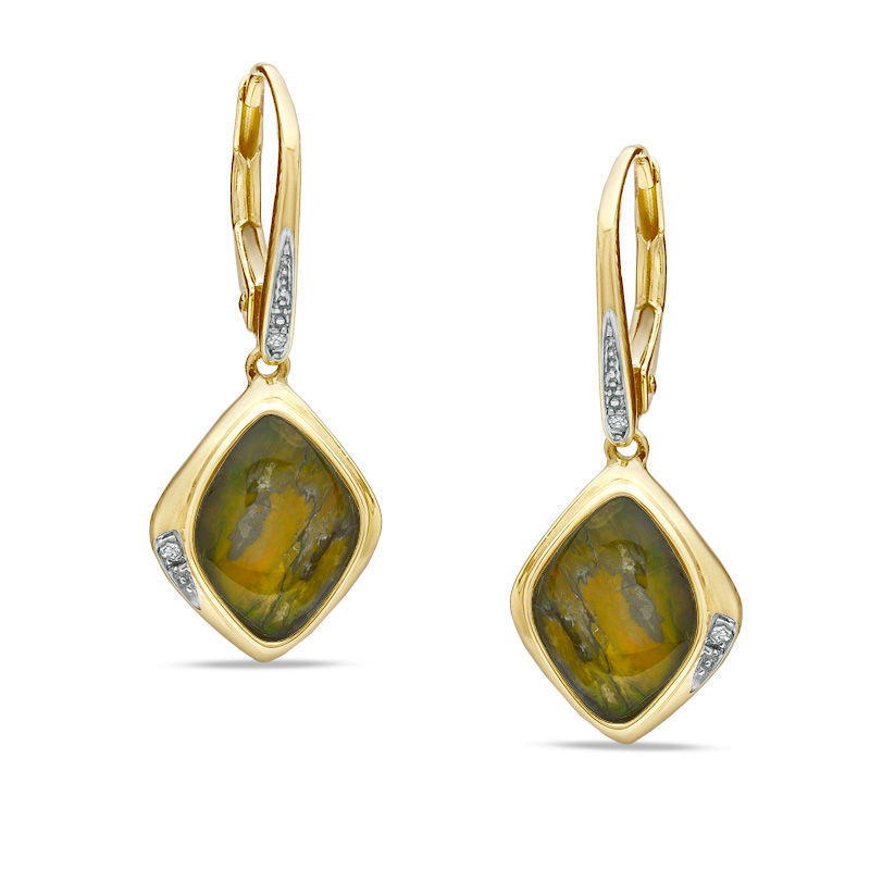Ammonite and Diamond Accent Drop Earrings in 10K Gold