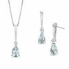 Thumbnail Image 1 of Pear-Shaped Aquamarine and Diamond Accent Stick Pendant and Earrings Set in Sterling Silver