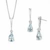 Thumbnail Image 0 of Pear-Shaped Aquamarine and Diamond Accent Stick Pendant and Earrings Set in Sterling Silver