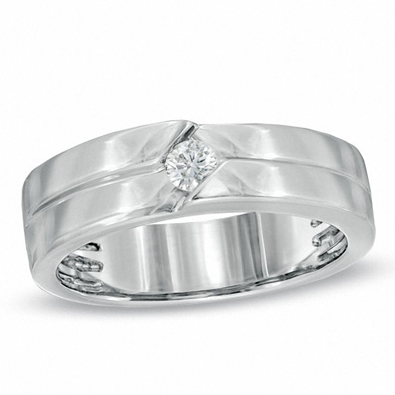 Men's 0.15 CT. Diamond Solitaire Anniversary Band in 14K White Gold|Peoples Jewellers