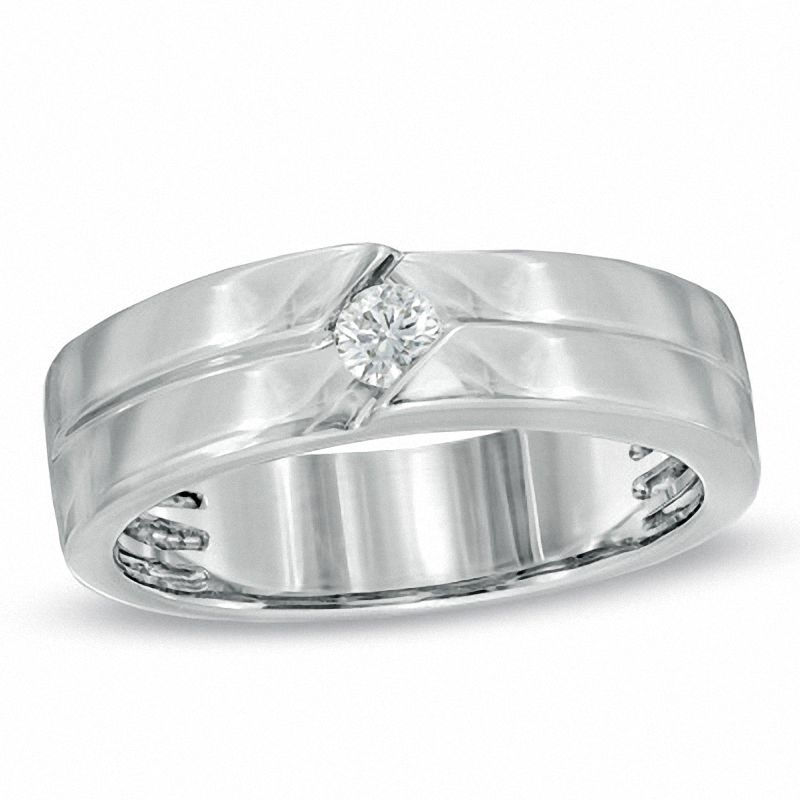 Main Image 1 of Men's 0.15 CT. Diamond Solitaire Anniversary Band in 14K White Gold