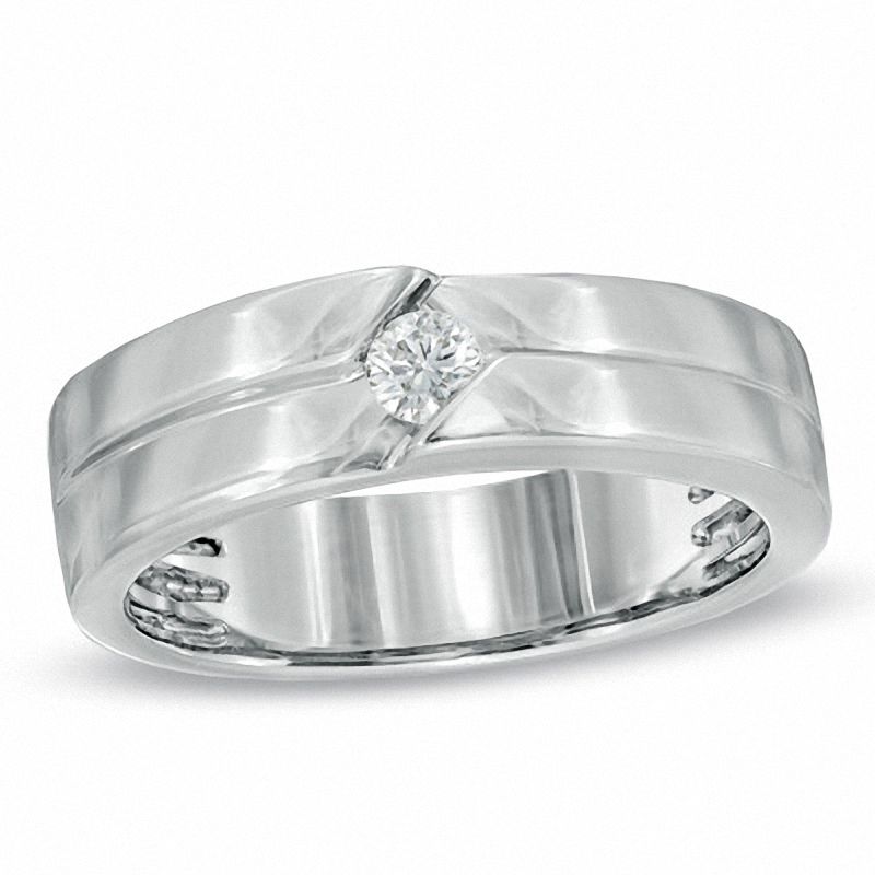 Men's 0.15 CT. Diamond Solitaire Anniversary Band in 14K White Gold