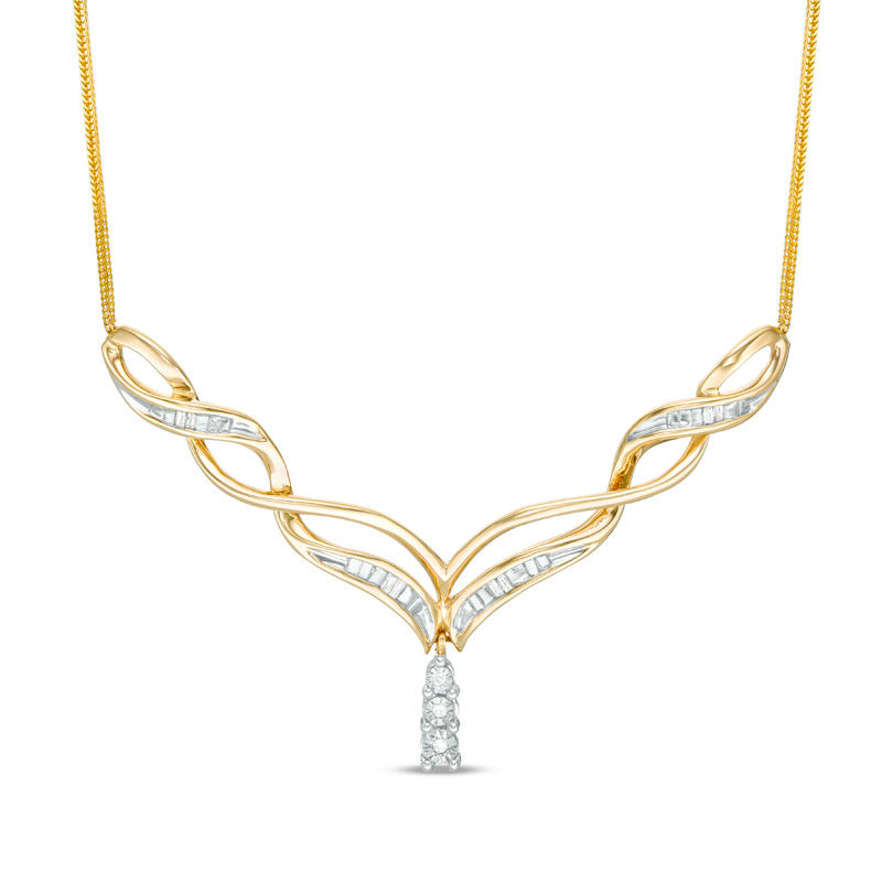 0.10 CT. T.W. Diamond Chevron Necklace in 10K Gold