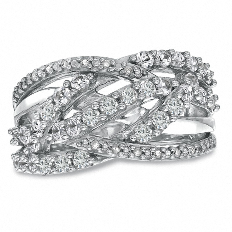 Lab-Created White Sapphire and Diamond Accent Twist Fashion Ring in Sterling Silver|Peoples Jewellers
