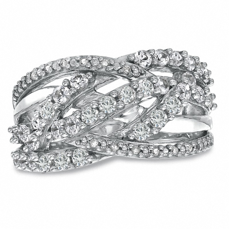Main Image 1 of Lab-Created White Sapphire and Diamond Accent Twist Fashion Ring in Sterling Silver