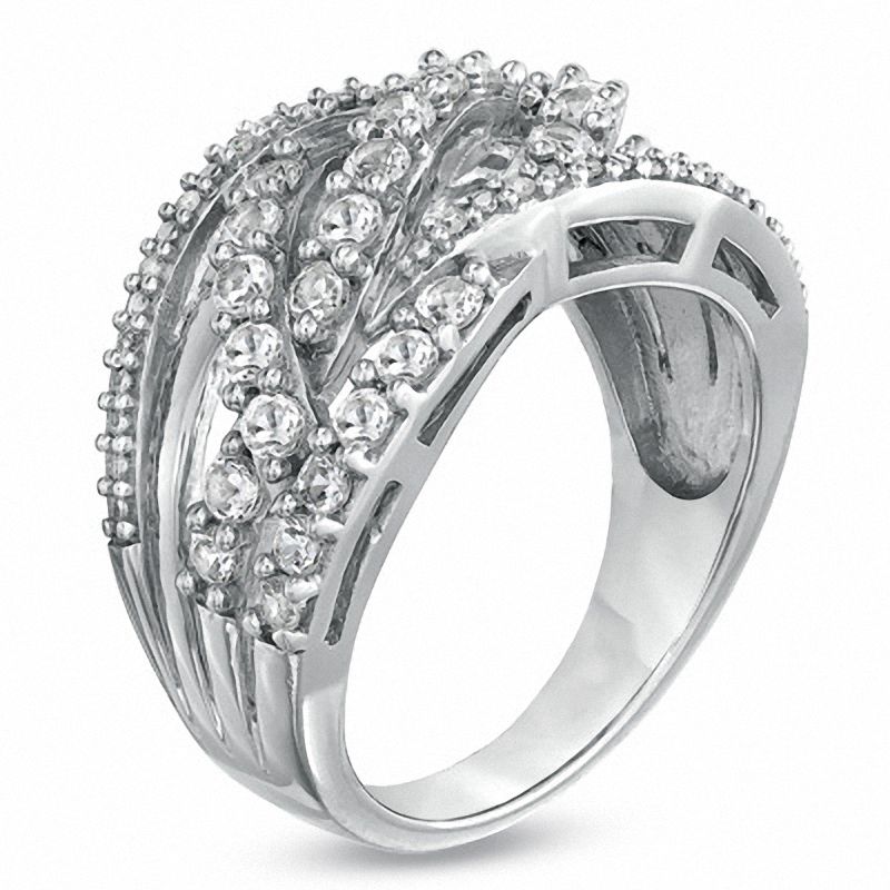 Main Image 2 of Lab-Created White Sapphire and Diamond Accent Twist Fashion Ring in Sterling Silver