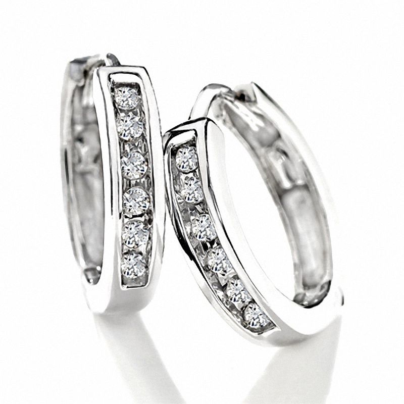 0.10 CT. T.W. Diamond Huggie Hoop Earrings in 10K White Gold