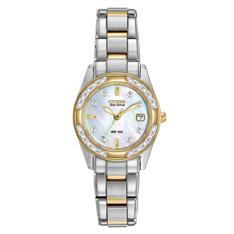 Ladies' Citizen Eco-Drive® Diamond Accent Two-Tone Watch with Mother-of-Pearl Dial (Model: EW1824-57D)|Peoples Jewellers
