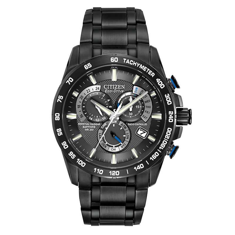 Men's Citizen Eco-DriveÂ® Perpetual A-T Chronograph Black IP Watch with Black Dial (Model: AT4007-54E)