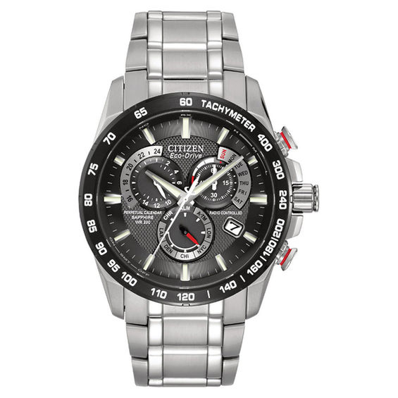 Men s Citizen Eco Drive Perpetual A T Chronograph Watch with Black Dial Model AT4008 51E Peoples Jewellers