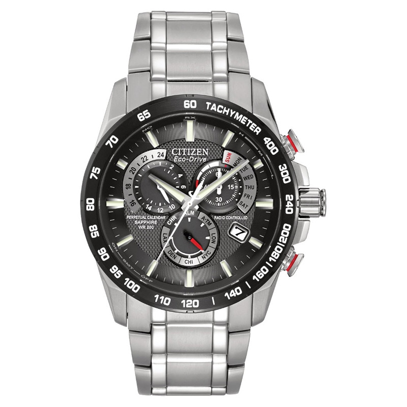 Main Image 1 of Men's Citizen Eco-Drive® Perpetual A-T Chronograph Watch with Black Dial (Model: AT4008-51E)