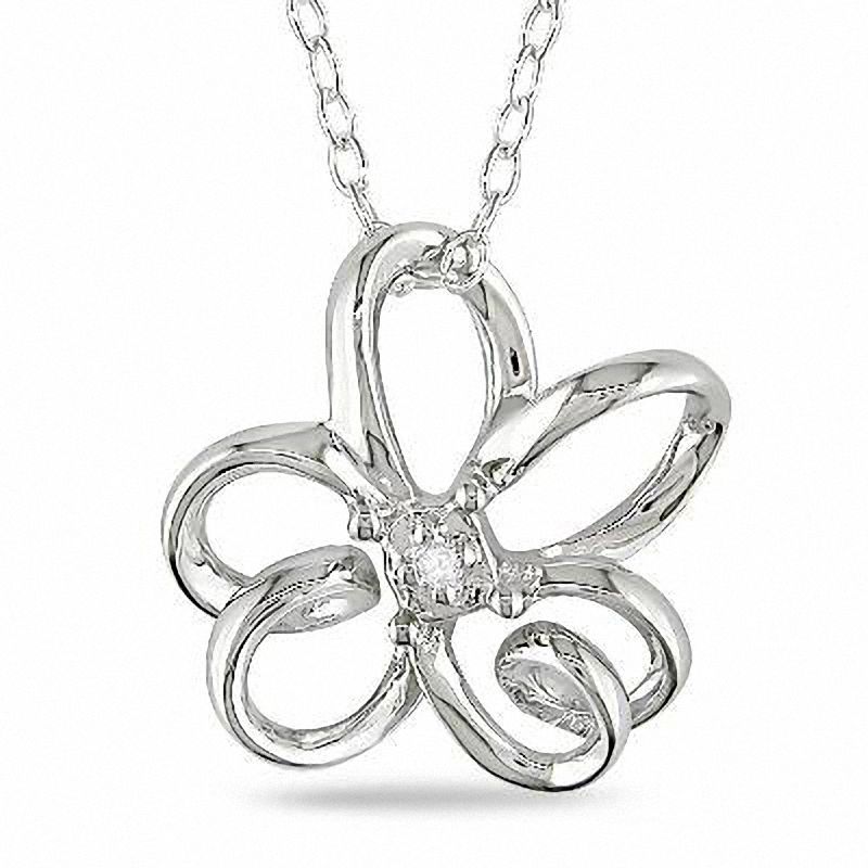 Diamond Accent Open Flower Pendant in Sterling Silver|Peoples Jewellers