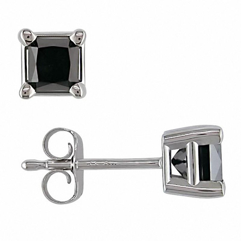 CT. T.W. Princess-Cut Black Diamond Solitaire Stud Earrings in 14K White Gold|Peoples Jewellers