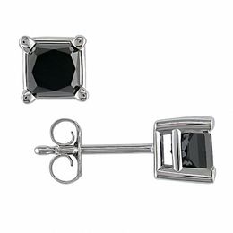 1.00 CT. T.W. Princess-Cut Black Diamond Solitaire Stud Earrings in 14K White Gold