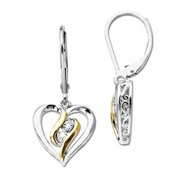 Diamond Accent Swirl Heart Drop Earrings in Sterling Silver and 14K Gold