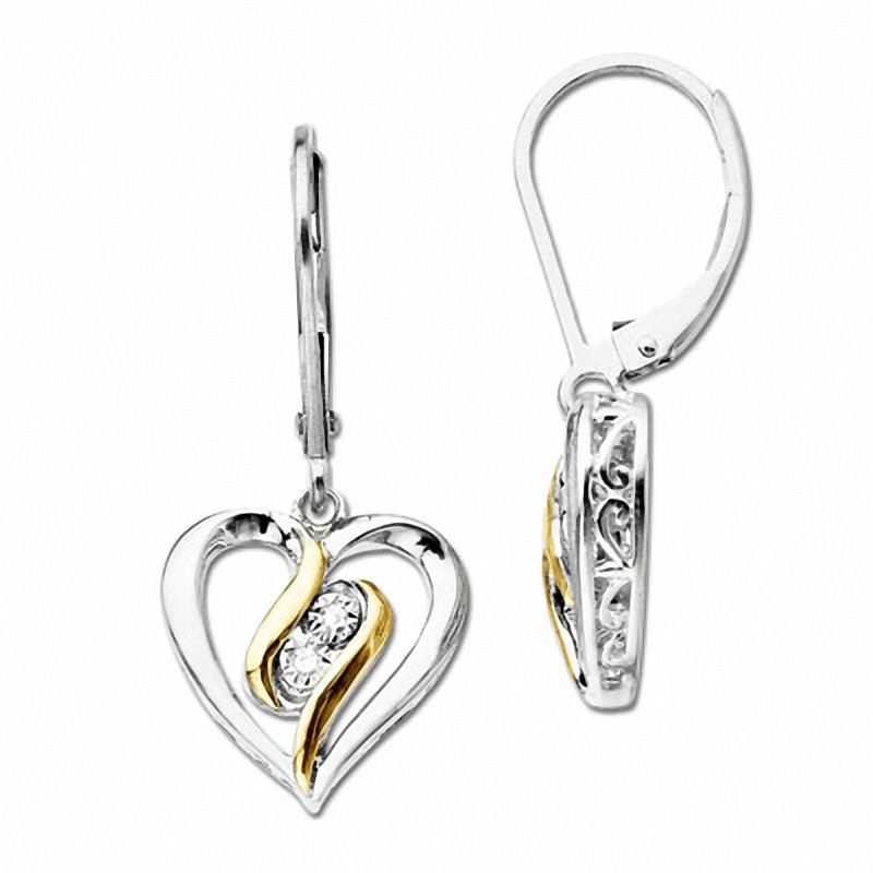 Diamond Accent Swirl Heart Drop Earrings in Sterling Silver and 14K Gold|Peoples Jewellers