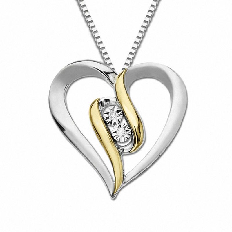 Diamond Accent Swirl Heart Pendant in Sterling Silver and 14K Gold|Peoples Jewellers