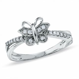0.10 CT. T.W. Diamond Butterfly Fashion Ring in 10K White Gold