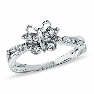 0.10 CT. T.W. Diamond Butterfly Fashion Ring in 10K White Gold