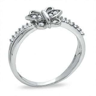 0.10 CT. T.W. Diamond Butterfly Fashion Ring in 10K White Gold