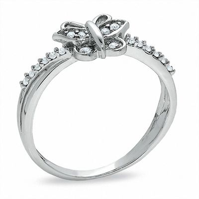 0.10 CT. T.W. Diamond Butterfly Fashion Ring in 10K White Gold