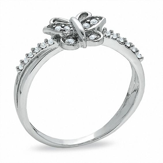 0.10 CT. T.W. Diamond Butterfly Fashion Ring in 10K White Gold