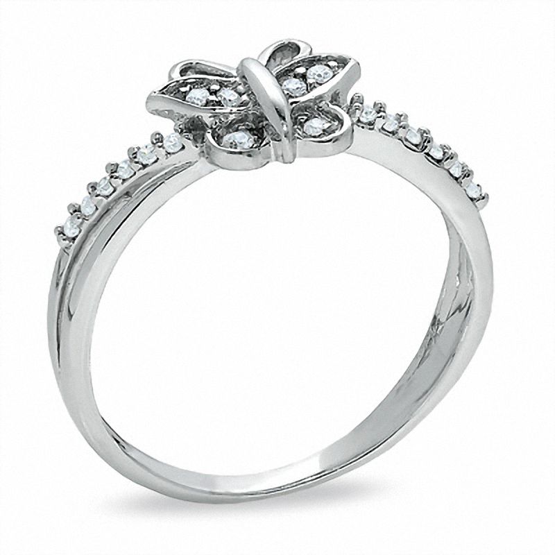 0.10 CT. T.W. Diamond Butterfly Fashion Ring in 10K White Gold