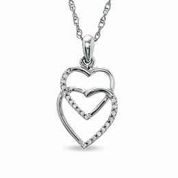 Diamond Accent Double Heart Pendant in Sterling Silver