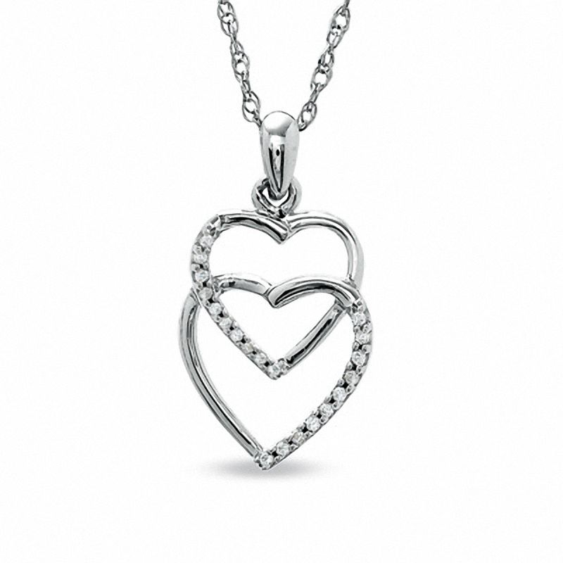 Diamond Accent Double Heart Pendant in Sterling Silver|Peoples Jewellers