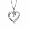 Thumbnail Image 1 of 0.10 CT. T.W. Round and Baguette Diamond Heart Pendant in Sterling Silver