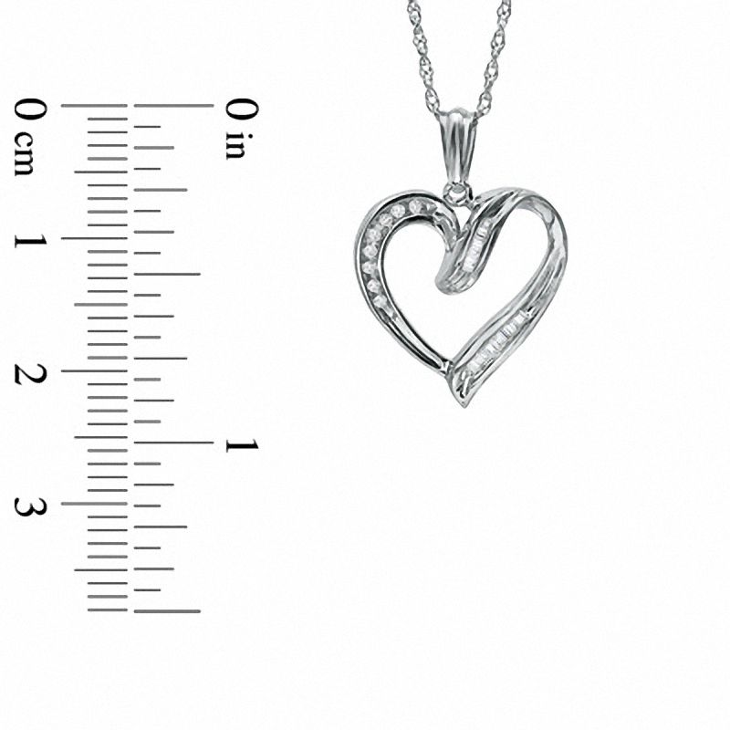 0.10 CT. T.W. Round and Baguette Diamond Heart Pendant in Sterling Silver